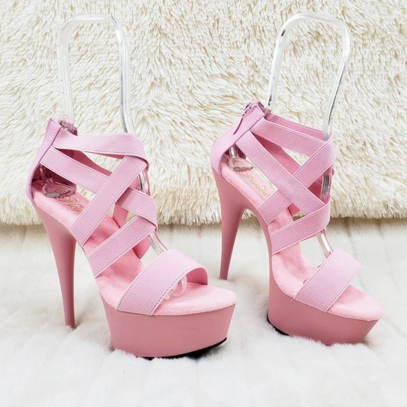 Baby Pink Elastic Strap Platform High Heel Shoes - Picture 12 of 13